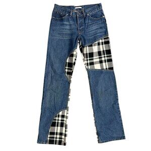 Division Mens Size 30 Xeno Relaxed Fit Black & White Check Patch Blue Jeans Ital
